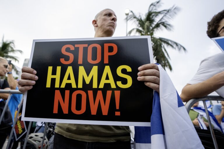 Members of the Jewish community and their allies gathered at the Holocaust Memorial in Miami Beach for a Israel solidarity rally against terrorism. Miami Beach, Florida on October 10, 2023. .