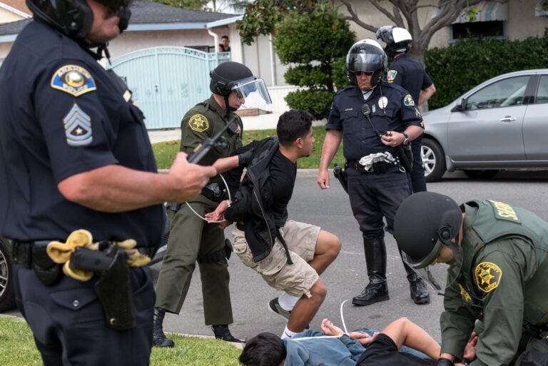 May 25, 2016- Anaheim California, United States: Young man being arrested at anti-Trump protest following a rally for Republican presidential candidate, Donald Trump. (Ronen Tivony)