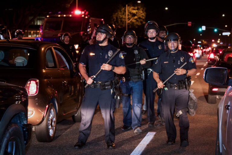 April 28, 2016- Costa Mesa California, United States: Anti-Trump protesters take to the street following a campaign rally held by the Republican presidential candidate in Costa Mesa CA. Hundreds of protesters blocked the streets around the Pacific Amphitheater. copyright- Ronen Tivony - www.15images.com