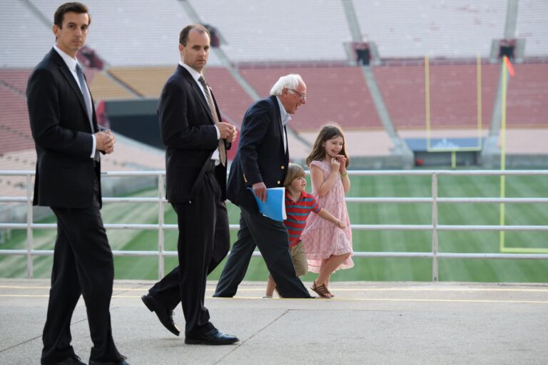 June 4, 2016- Los Angeles California, United States: Bernie Sanders with his grandchildren backstage at a campaign rally. The event, held at The Los Angeles Memorial Coliseum Plaza featured a variety of performing artists. copyright Ronen Tivony 15images.com