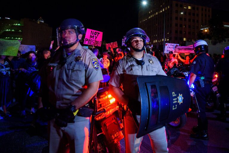 Anti-Trump protesters in Los Angeles, California. November 9,2016. Demonstrators gathered at the Los Angeles City Hall protesting Donald Trump's election to president of the United States.